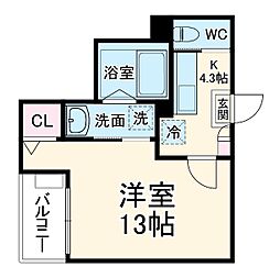 Jack　fujimiI 3階1Kの間取り