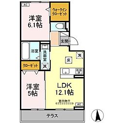 ル・トリシア 2階2LDKの間取り