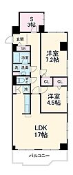 納屋橋マンションA棟 405 4階2LDKの間取り