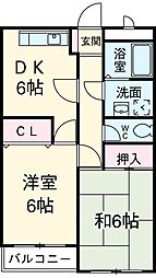 第5コンクラマンション 3階2DKの間取り