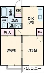 ガーデンハウス日大前 2階2DKの間取り