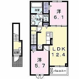 JR両毛線 前橋大島駅 徒歩26分の賃貸アパート 2階2LDKの間取り