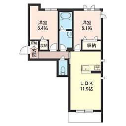 TSヴィラ元総社 1階2LDKの間取り