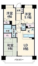 マイキャッスル橋本 7階3LDKの間取り