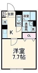 スターティス六実 2階1Kの間取り