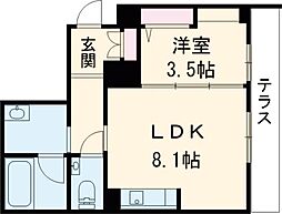 プロキオン大濠 1階1LDKの間取り