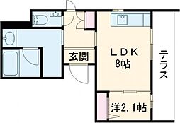 プロキオン大濠 1階1LDKの間取り