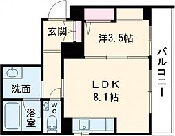 プロキオン大濠 2階1LDKの間取り