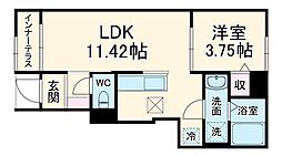 リーブルファイン草加青柳I 1階1LDKの間取り