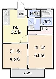 パナハイツウイング 2階2DKの間取り