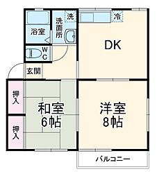 カルム青山B 2階2DKの間取り