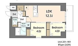S-RESIDENCE王子enable 8階2LDKの間取り