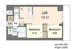 S-RESIDENCE王子enable 3階2LDKの間取り