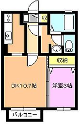 モナリエ見和 2階1DKの間取り