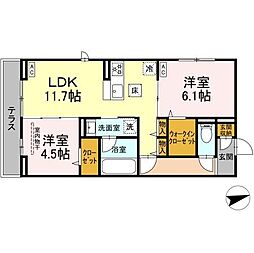 プロスペールＥ　No.1 1階2LDKの間取り