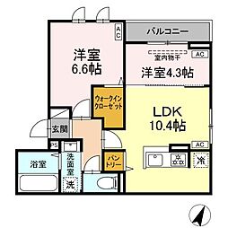 セレスティア坂下 201 2階2LDKの間取り