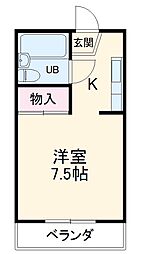 アーバニーハイム磯部 2階1Kの間取り