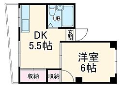 大生コーポ 2階1DKの間取り