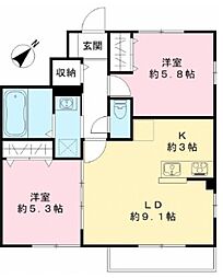 アリビオ　A 1階2LDKの間取り