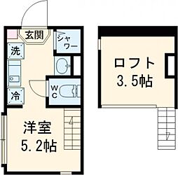 ハーモニーテラス富士見台III 1階ワンルームの間取り