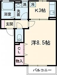 カーサ　ドマーニ 1階1Kの間取り