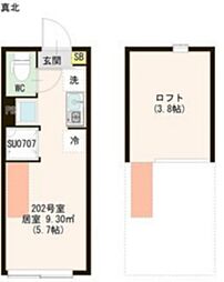 ハーモニーテラス若宮VI 202 2階ワンルームの間取り