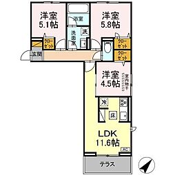 ハイクレスト 1階3LDKの間取り