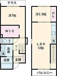 riverside terrace 1階2LDKの間取り