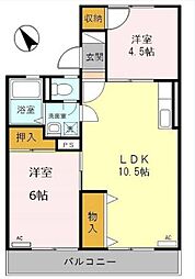 グリーンハイツ 2階2LDKの間取り