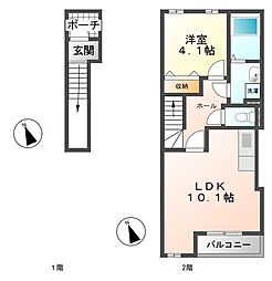 Ｖｅｎｔ　Ｖｅｒｔ（ヴァン　ヴェール） 2階1LDKの間取り