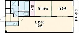 メロディーハイム長岡京 3階2LDKの間取り