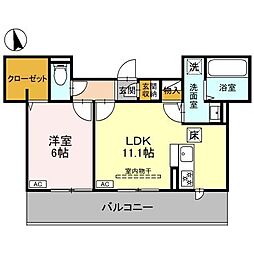 リッシュボヌール 3階1LDKの間取り