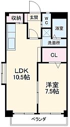 洲山サンヒルズ 2階1LDKの間取り