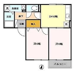 クレセントコート 2階2DKの間取り