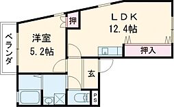 ハイツ糀屋II 4階1DKの間取り
