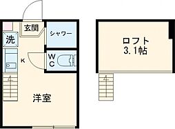 ハーモニーテラス上北沢 2階ワンルームの間取り