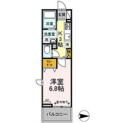 ビューテラス 2階1Kの間取り