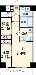 メイクスアート五反野 9階2LDKの間取り