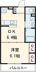 ハルナス 1階1DKの間取り