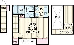 東京メトロ丸ノ内線 四谷三丁目駅 徒歩5分の賃貸アパート 2階1Kの間取り