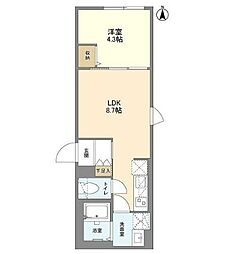 ウェルスクエア笹塚II 1階1LDKの間取り