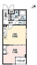 プレール・ドゥーク成増II 1階1LDKの間取り