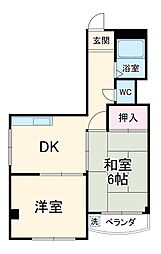 ハスミハイツ 3階2DKの間取り