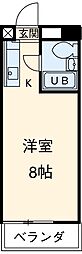 ビラ三秀植田 3階ワンルームの間取り