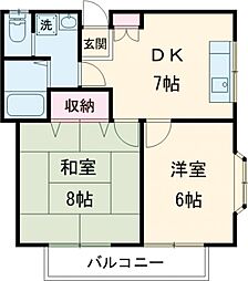 ランパーツ芝久保 203 2階2DKの間取り