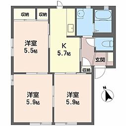 メゾン・アイリスB 1階3Kの間取り