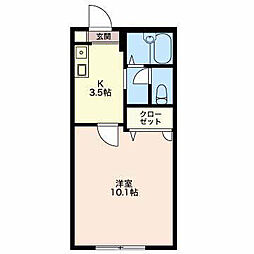 コアロード佐藤A 2階1Kの間取り