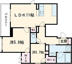 シャーメゾン南大塚 2階2LDKの間取り