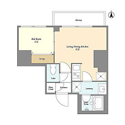 クラリティア西日暮里 8階1LDKの間取り