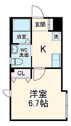 アークニュー相模原 4階1Kの間取り